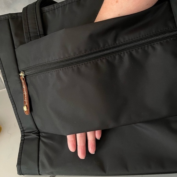Samantha Brown Tote Purse Bag Black Nylon Travel Handbag Gold Fabric Interior - Picture 15 of 15
